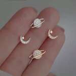 1pair Fashionable Asymmetrical Star Moon Planet Simple Personality Earrings
