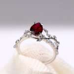 Pear Shaped Ruby Engagement Ring Nature Inspired Vintage Bridal Ring 14K White Gold